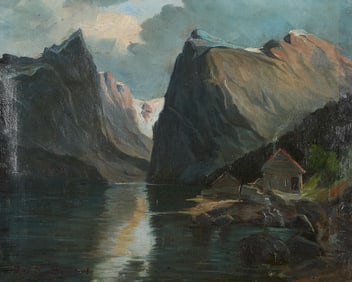 Norwegian Fjord Painting Signed Knutsen 1893