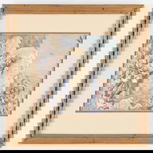 Painting of Battle of the Little Bighorn - Signed: Watercolor on paper painting depicting General Custer during his last stand at the Battle of the Little Bighorn, 1915. Initialed R.P. and dated along the lower left.Sight; height: 8 1/2 in x width: 9