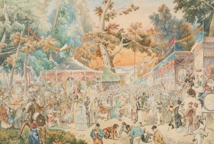 French Circus Watercolor 1885 - Signed E. Bezat