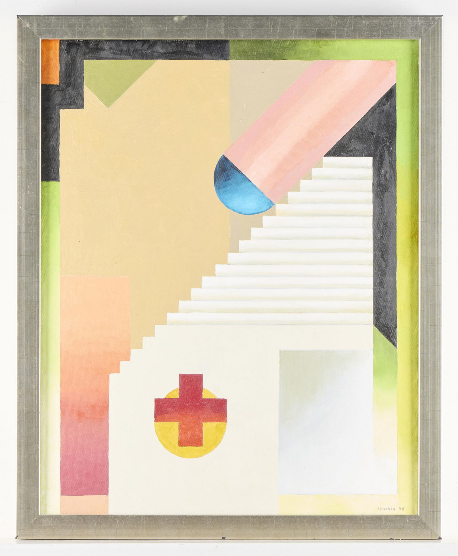 Jack Barkla "White Stairs w/ Red Cross" Painting (1 of 4)