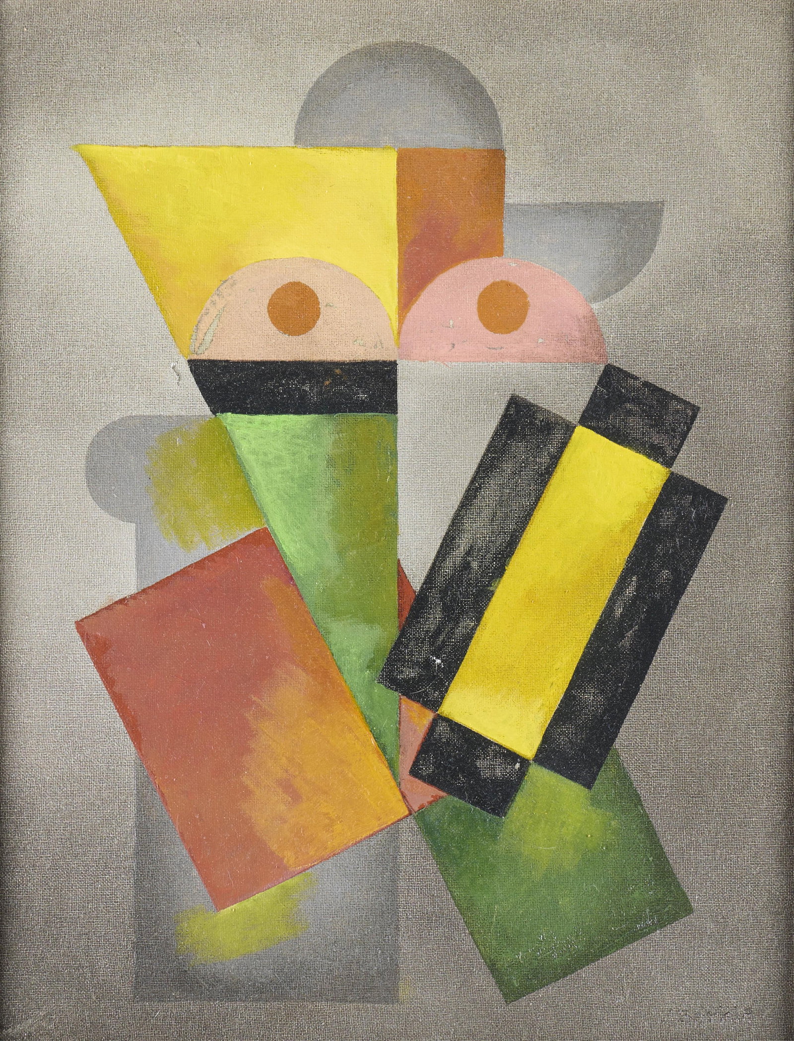 Jack Barkla "Russian Dance No. 2" Painting: Jack Barkla (American, 20th/21st c). Oil on canvas painting titled "Russian Dance No. 2," 2009. Depicting a Cubist nude figure. Signed along the lower right; further signed, titled, and date