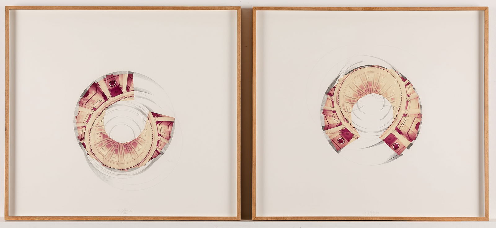 Jan Dibbets "Dublin" Diptych Prints 1983: Jan Dibbets (Dutch, b. 1941). Diptych of color coupler prints with collage and pencil titled "Dublin," 1983. Each pencil signed, dated, and editioned A or B 9/25.Sight, each; height: 28 3/4