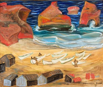 Marguerite Zorach "Fishermen, Magdelen Island" Oil
