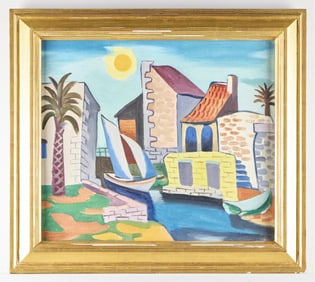 Jan Matulka "Palms & Sailboats" Painting