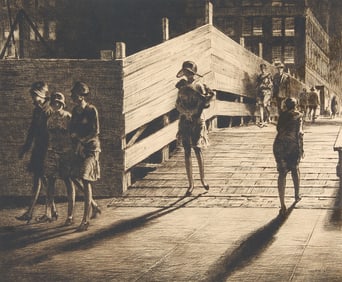 Martin Lewis "Fifth Ave Bridge" Drypoint