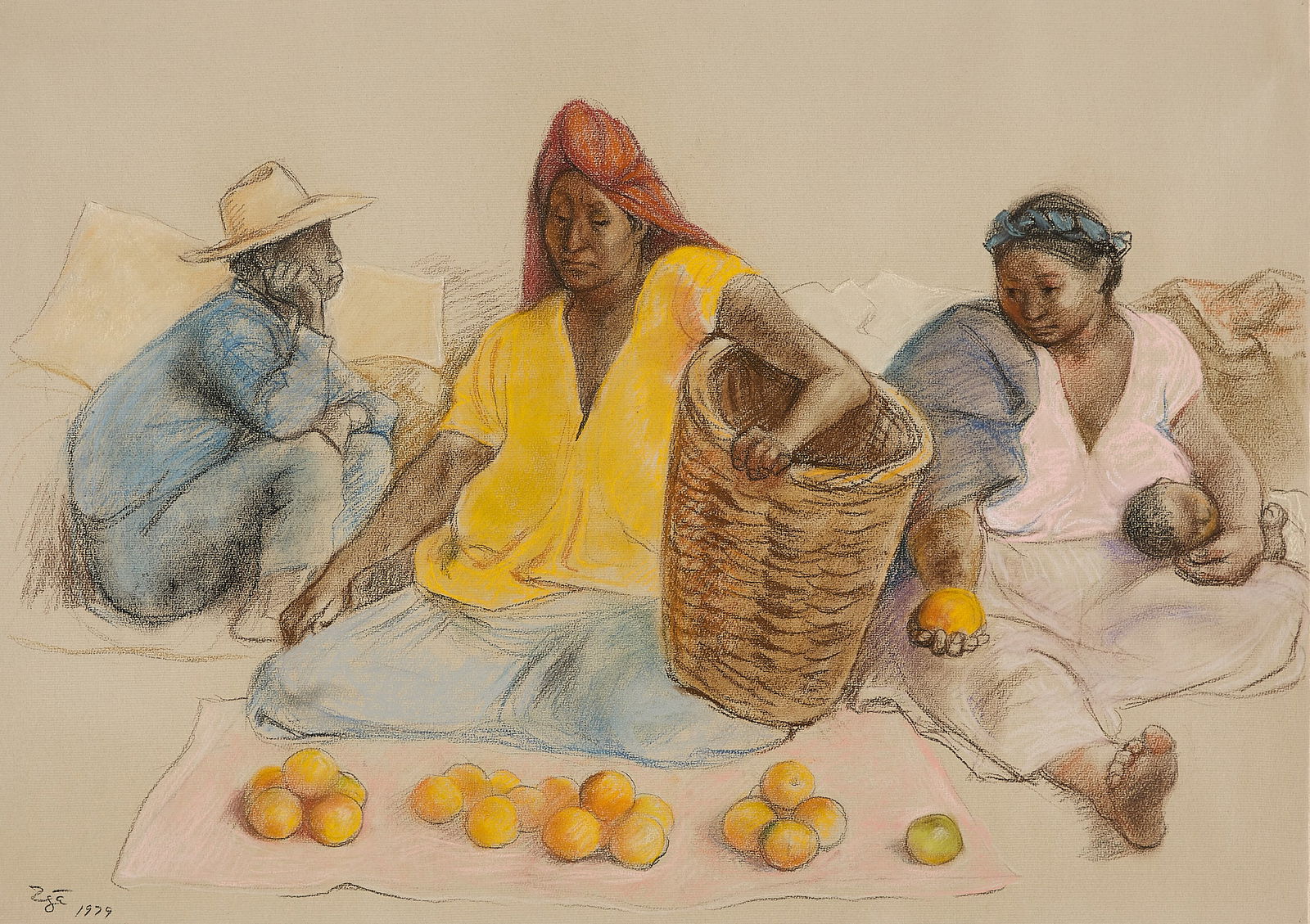 Francisco Zuniga "Vendadores" Pastel Drawing (1 of 6)