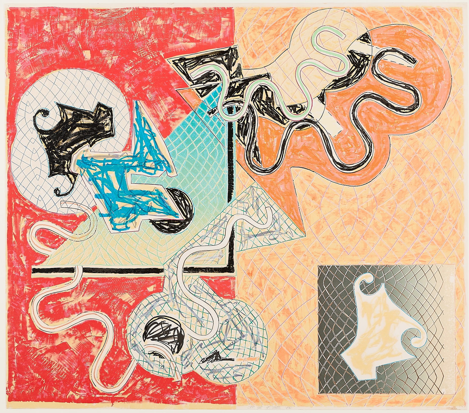 Frank Stella "Shards IV" Print 1982: Frank Stella (American, 1936-2024). Offset lithograph and screenprint on paper titled "Shards IV," from the "Shards" series, 1982. Published by Petersburg Press, New York. Pencil signed, numbered CTP