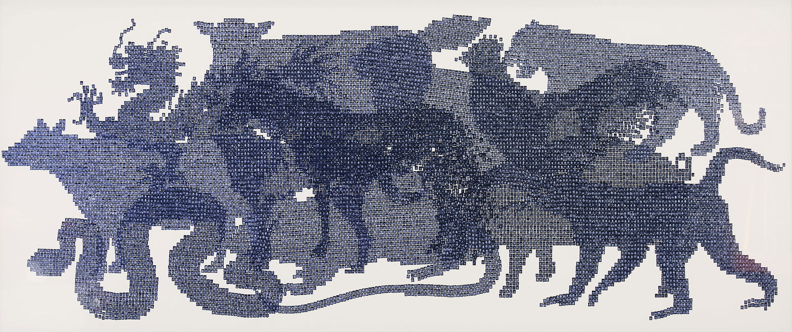 Bai Yiluo "Monster" Zodiac Digital Print: Bai Yiluo (Chinese, b. 1968). Digital pigment print titled "Monster" depicting the creatures from the Chinese zodiac overlapping. The image is made from a collage of photographs of faces.Sight; height