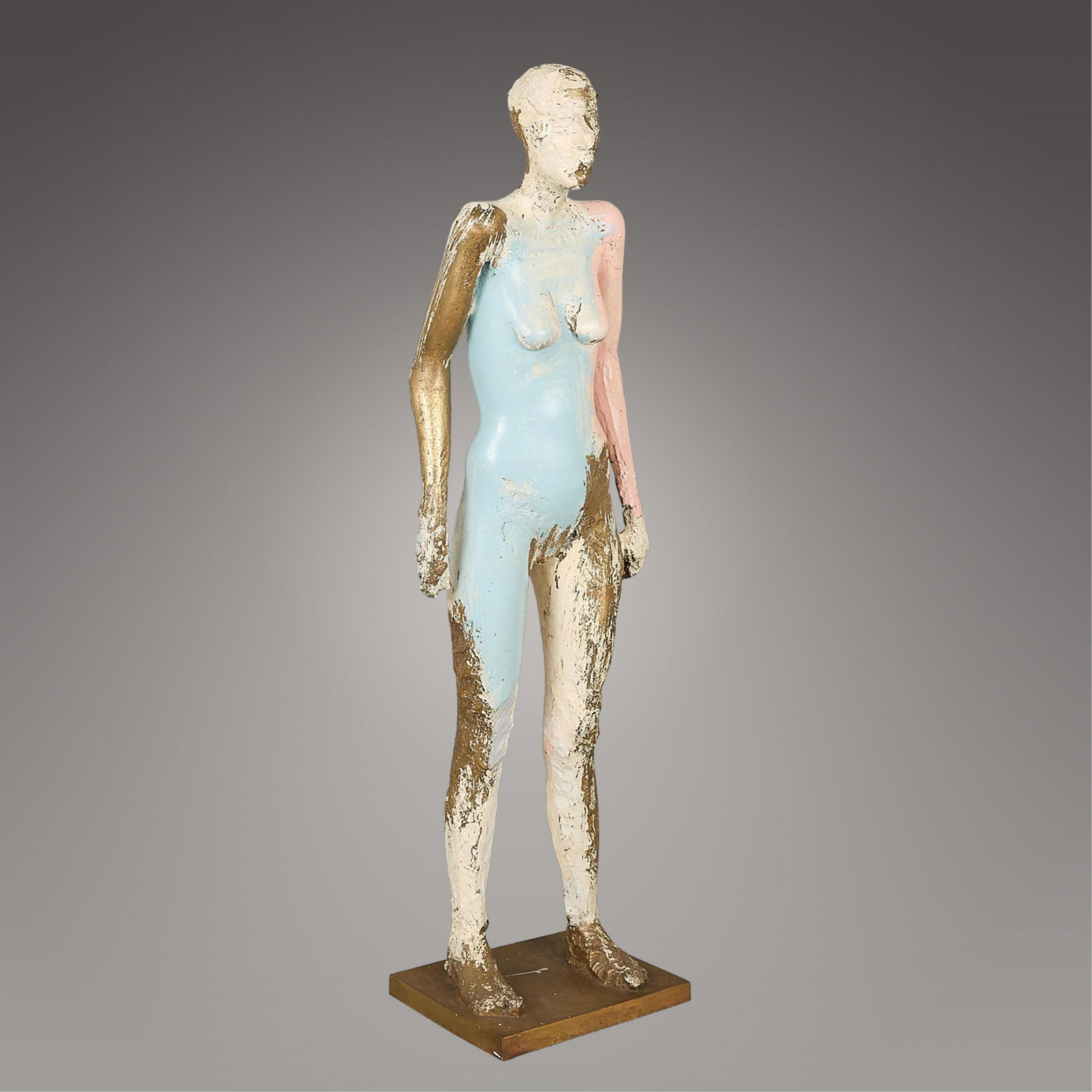 Manuel Neri "Standing Figure No. 3" Bronze: Manuel Neri (American, 1930-2021). Life-size bronze with oil-based enamel sculpture titled "Untitled Standing Figure No. 3," depicting a standing feminine figure, 1980. Incised signature, date, and nu