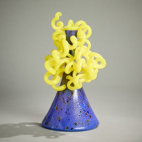 Dale Chihuly Blue & Yellow Glass Piccolo Sculpture