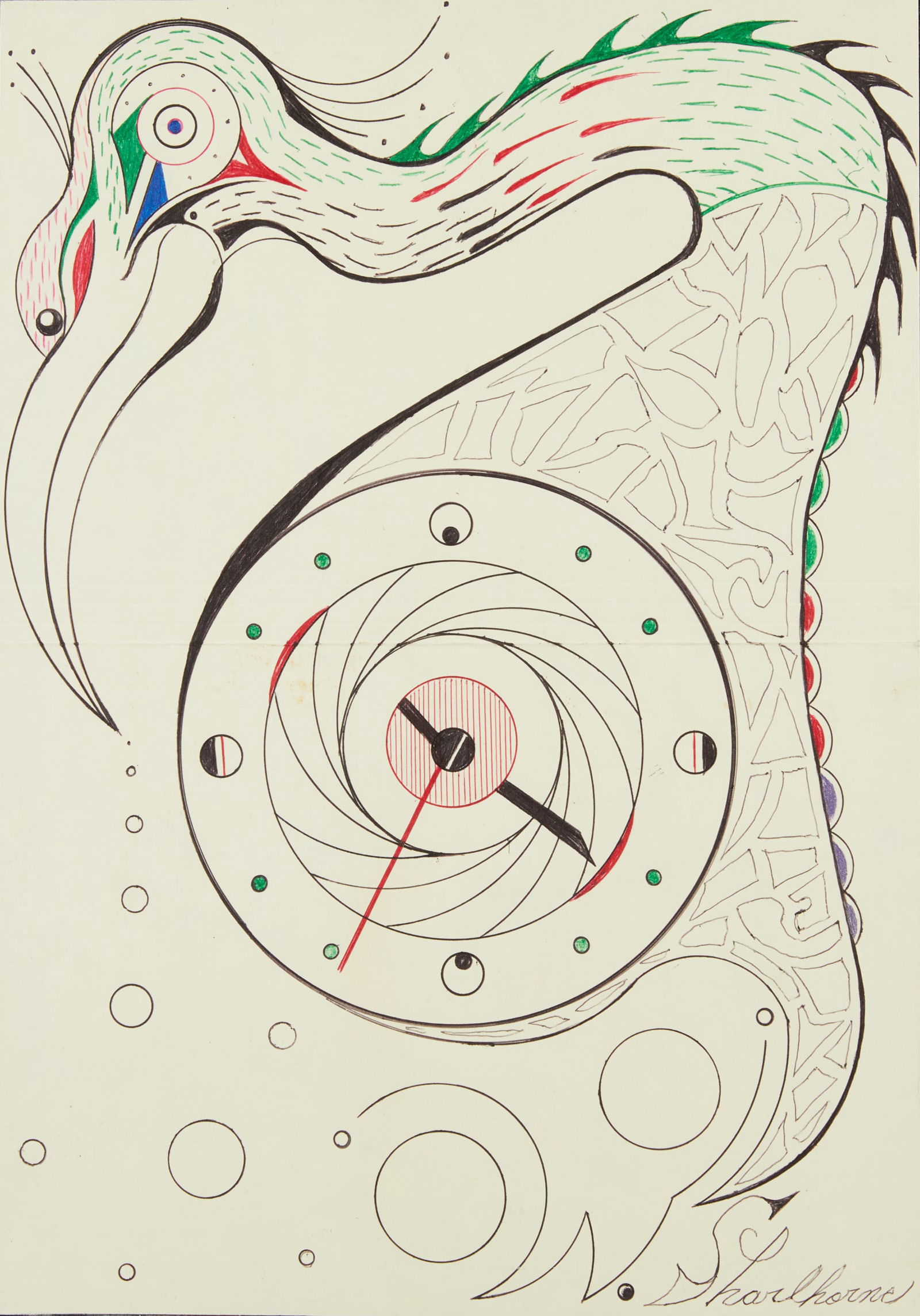 Welmon Sharlhorne Bird with Clock Belly Drawing (1 of 5)