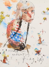 Brad Kahlhamer "Prairie Girl Flag Day" Painting