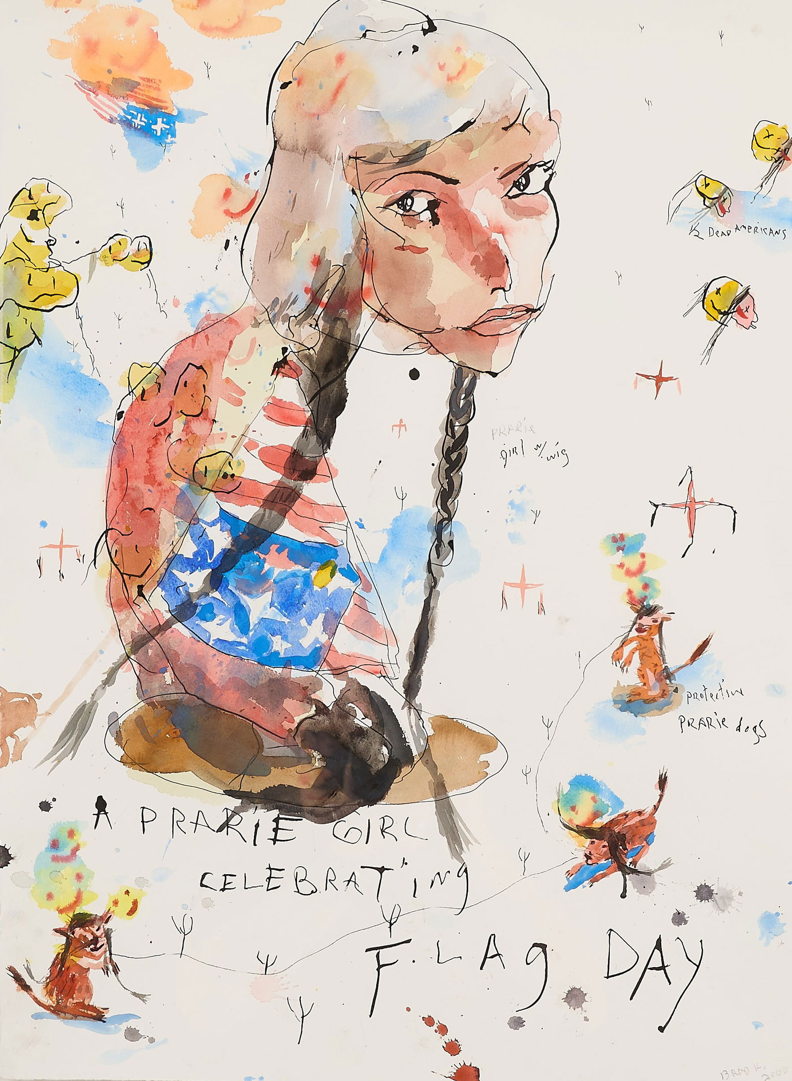 Brad Kahlhamer "Prairie Girl Flag Day" Painting (1 of 7)