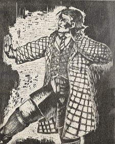 Steven Campbell "Gesturing Hiker" Woodcut