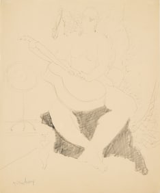 Milton Avery "Nude w/ Guitar" Drawing 1946-47