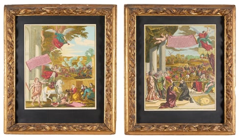 Pair 18th c. Engravings in 17th c. Frames