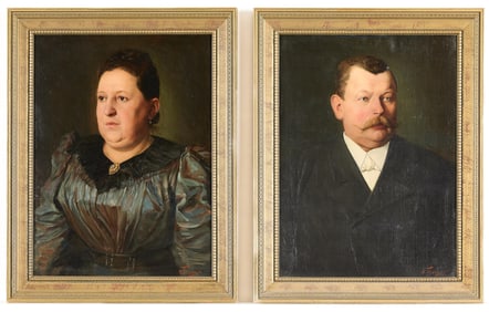 Pair 19th c. Portrait Paintings Signed O. Fischer