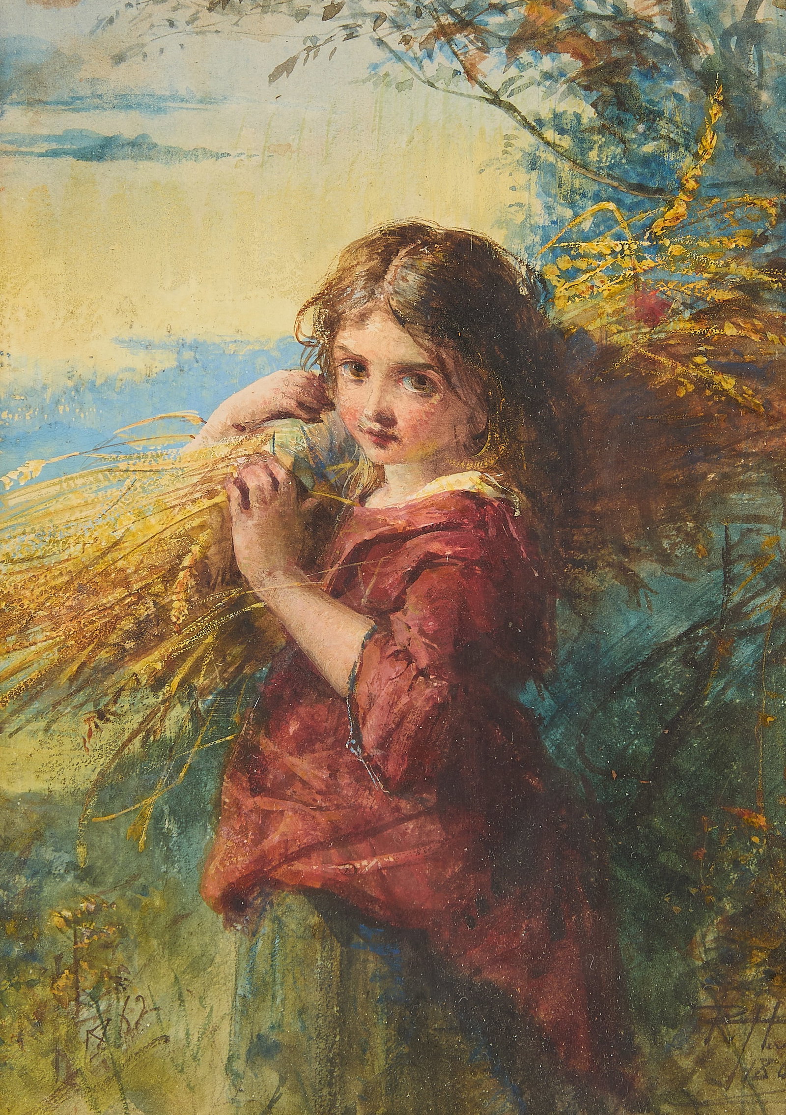 Robert Herdman "The Young Gleaner" Painting: Robert Herdman (Scottish, 1829-1888). Oil on board painting titled "The Young Gleaner," 1862. Signed and dated along the lower right. With a label from Newhouse Galleries affixed to the verso. Sight; 