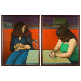Saturnino Ramirez Women in Diner Diptych Painting