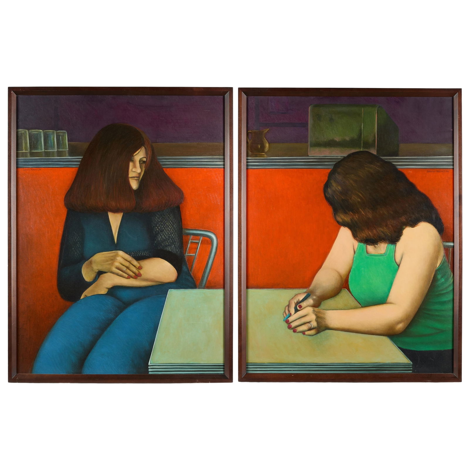 Saturnino Ramirez Women in Diner Diptych Painting (1 of 9)