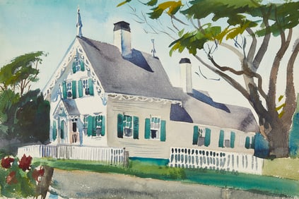 C. Robert Perrin Watercolor House & Boat Painting