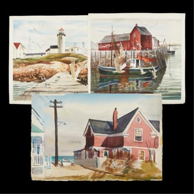 3 C. Robert Perrin Beachfront Building Paintings