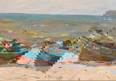 Vasily P. Borisenkov "Study w/ Boats" Painting