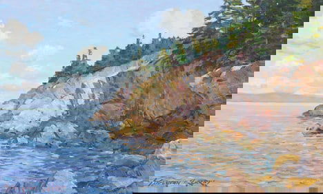 Stapleton Kearns Rocky Seascape Painting