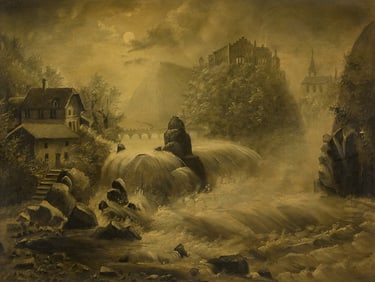 Oil "Falls of the Rhine" Painting 1898