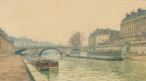 Emile Louis Meret "View on the Seine" Painting