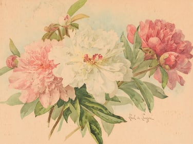 Paul de Longpres Peony Watercolor Painting