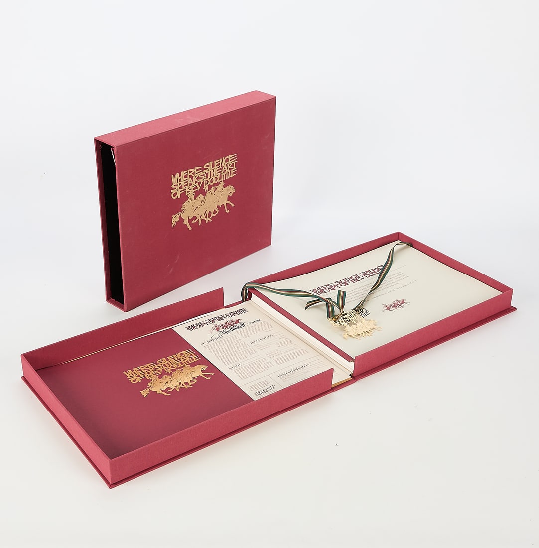 Bev Doolittle "Where Silence Speaks" Portfolio: Bev Doolittle (American, b. 1947). "Where Silence Speaks: The Art of Bev Doolittle," 1996. Art book portfolio consisting of seventeen images including a print of "Missed!," pencil signed and numbered