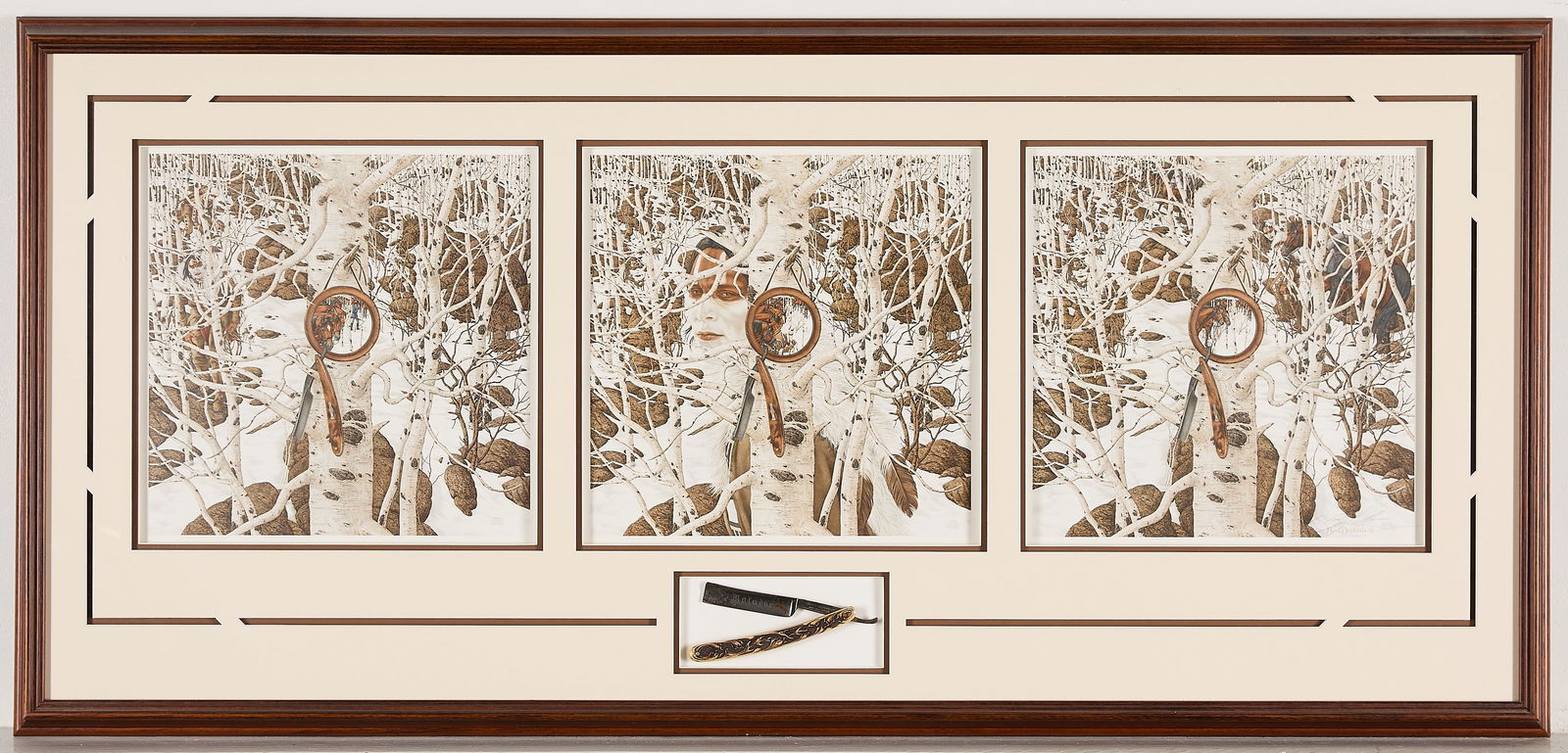 Bev Doolittle "Two More Indian Horses" Print S/N: Bev Doolittle (American, b. 1947). Color offset lithograph on paper titled "Two More Indian Horses," 1985. The rightmost print pencil signed along the lower right; each print numbered 8893/48000 along