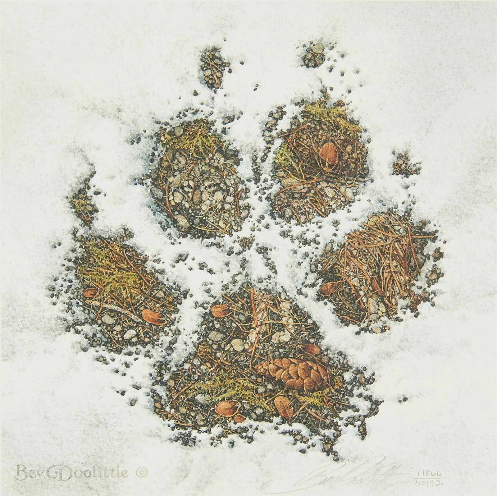 Bev Doolittle "Walk Softly" Print S/N: Bev Doolittle (American, b. 1947). Color offset lithograph on paper titled "Walk Softly," 1992. Pencil signed and numbered 11866/40192 along the lower right. With the "Sacred Circle" chapbook, which o