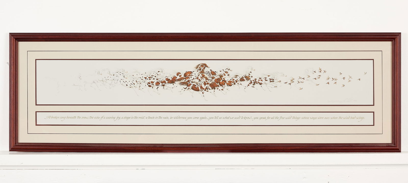 Bev Doolittle "When the Wind Had Wings" Print S/N: Bev Doolittle (American, b. 1947). Color offset lithograph on paper titled "When the Wind Had Wings," 1994. Pencil signed and numbered 22948/57500 along the lower right.Sight; height: 6 in x width: 45