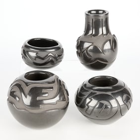 4 Santa Clara Pueblo Blackware Pottery Vessels