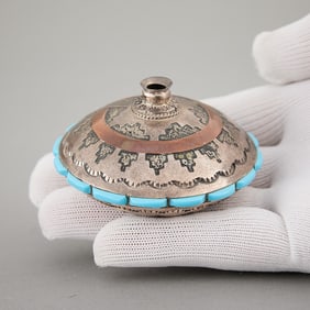 Navajo Sterling Silver Inlaid Enamel Vessel