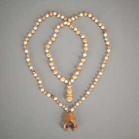 Yupik Alaskan Carved Fossilized Beaded Necklace