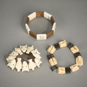 3 Pcs Yupik & Kalaallit Carved Bracelets