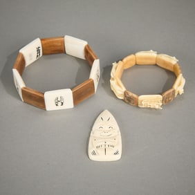 3 Pcs Carved Yupik Alaskan Jewelry