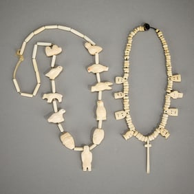 2 Inuit Carved Beaded Fetish Necklaces