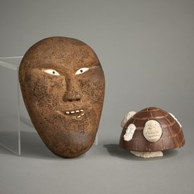 Inuit Maskette Sculpture & Yupik Mask