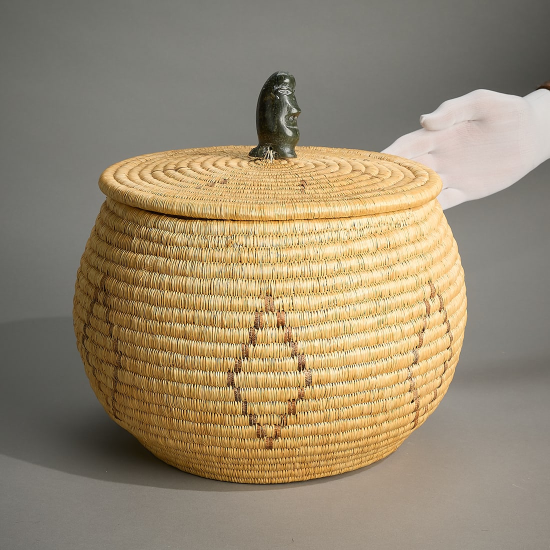 Yupik Lyme Grass & Hide Basket w/ Shaman Finial (1 of 5)