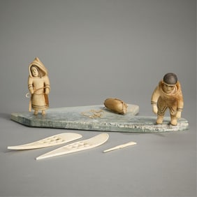 Carved Inuit Hunting Scene w/ Tools
