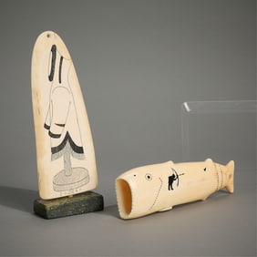2 Inuit Carved & Incised Objects