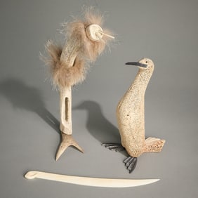3 Inuit & Alaskan Carved Natural Objects & Figures
