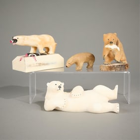 4 Alaskan Inuit Polar Bear Figure Carvings