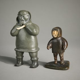 2 Inuit Carved Stone Figural Sculptures