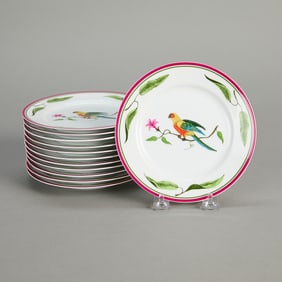 Set 12 Lynn Chase Parrot Dessert Plates