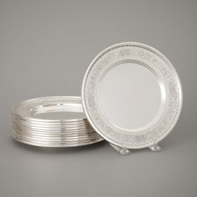 Set 12 Dominick & Haff Sterling Plates 43.23 ozt